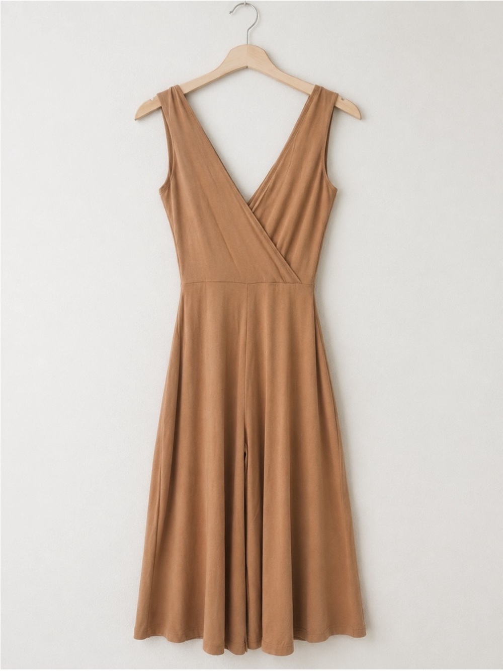 Zenana Outfitters Sleeveless V‑Neck Wide‑Leg Jumpsuit in Tan - Picture 2 of 2